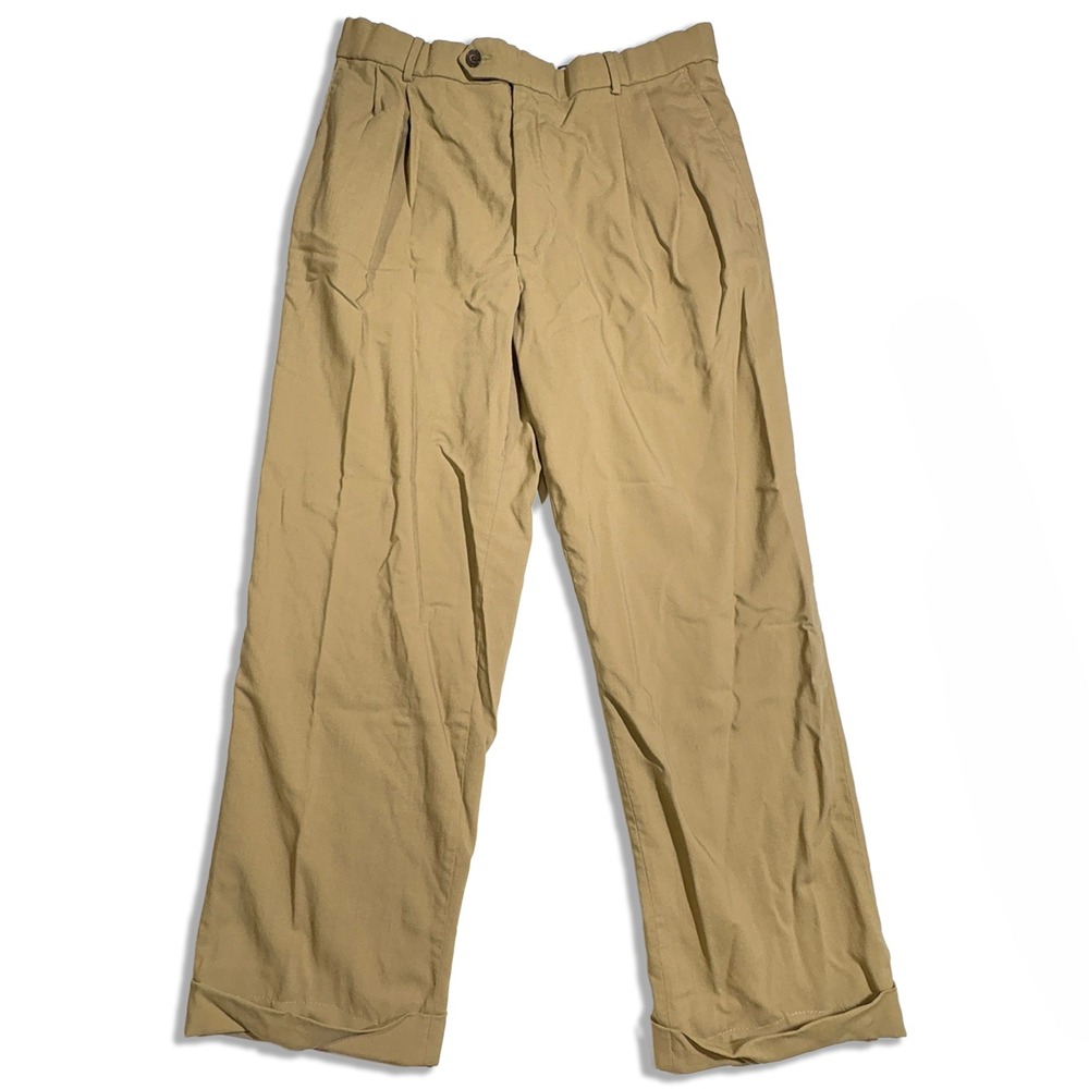 Ballin Comfort-EZE Dress Pants Super 120s Wool Pleated Khaki Cuffed Trousers 34